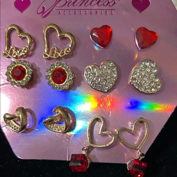 Gold and Red Heart Earrings Set - Picture 2 of 2